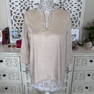 Gretchen Scott suede nude tan blouse